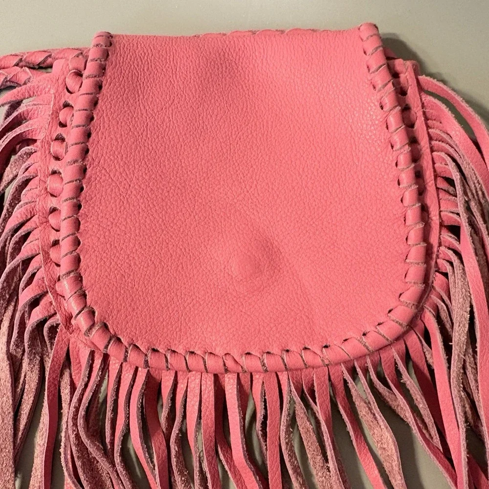 Jennifer Haley Purse Leather Fringe Shoulder Bag Pink Braided Strap Western Chic